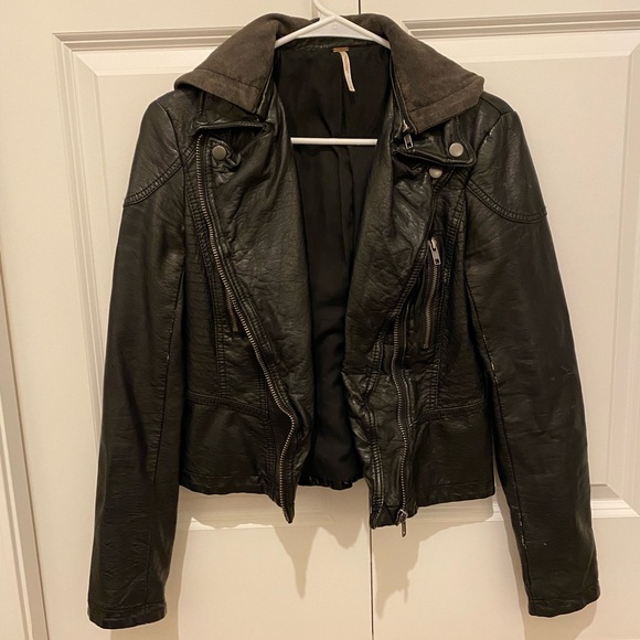 Free People vegan leather jacket with hood